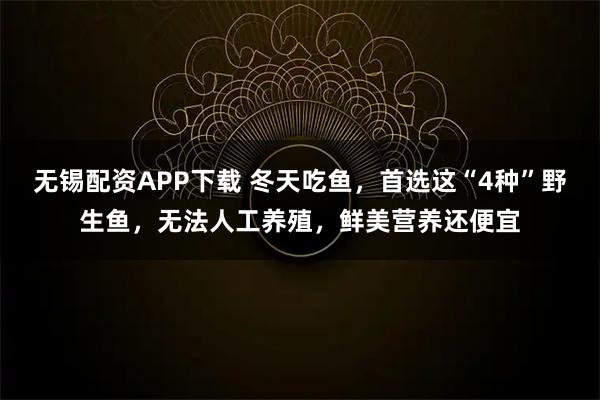 无锡配资APP下载 冬天吃鱼，首选这“4种”野生鱼，无法人工养殖，鲜美营养还便宜